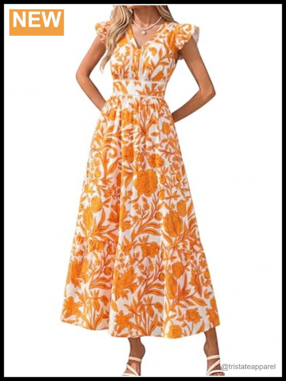 Womens Boho Floral Maxi Dress Lace Trim V-Neck Ruffle Cap Sleeve Tiered